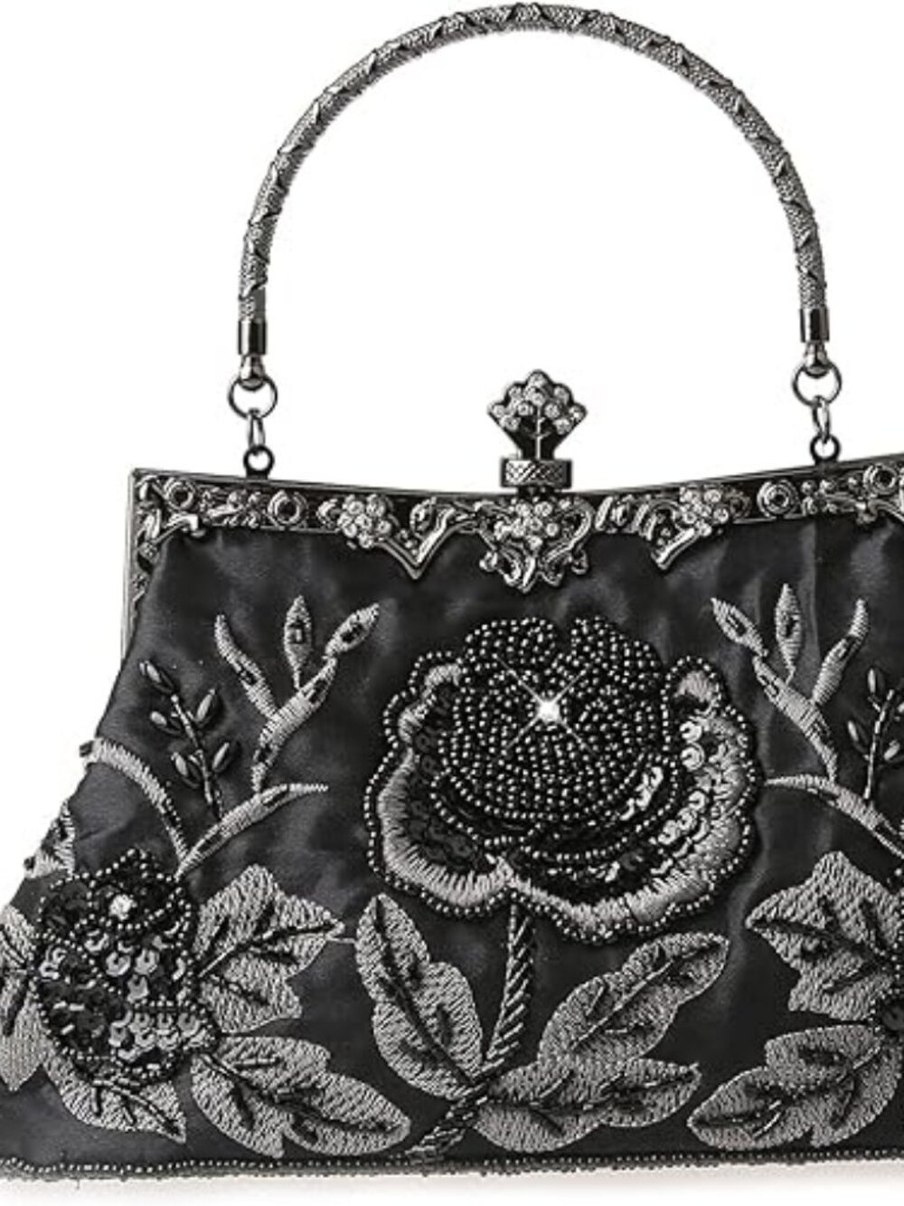 Vintage Floral Beaded Rhinestone Clutch Sequin Evening Crossbody Bag